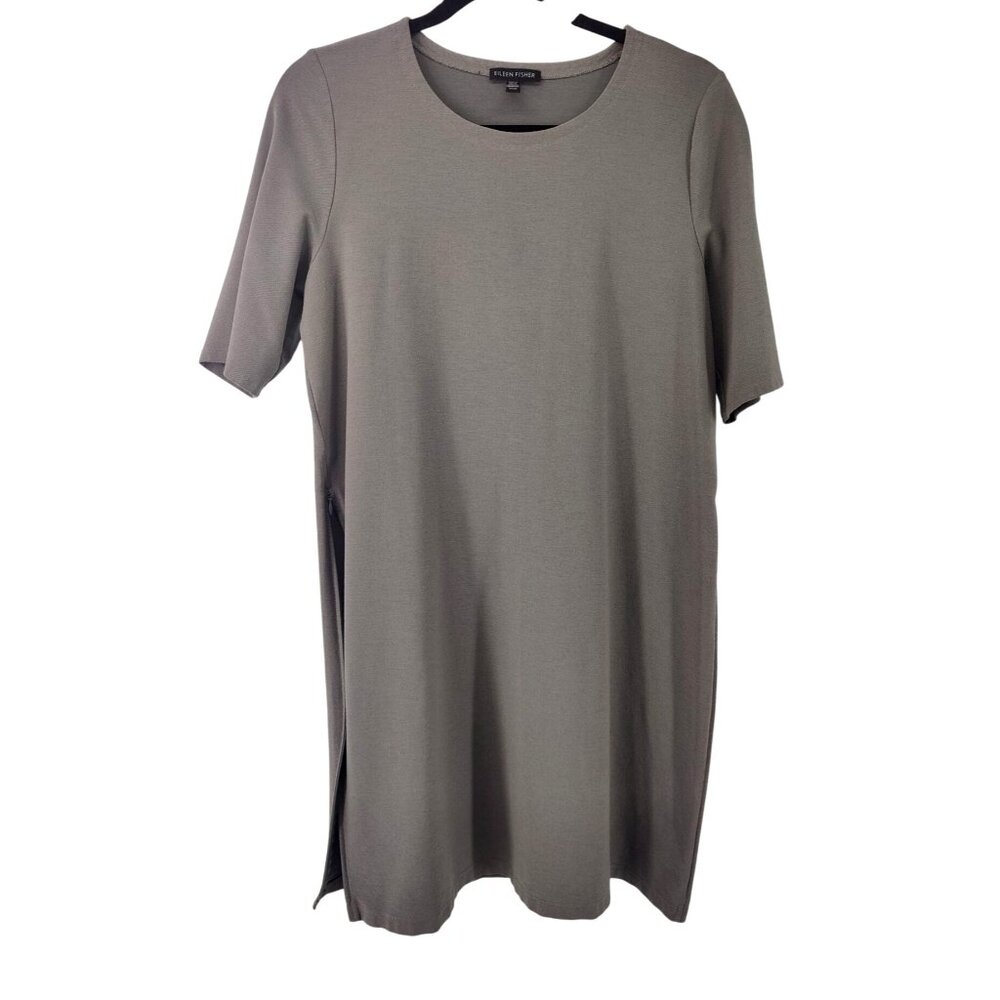 Eileen Fisher Gray Side Zip Tunic Dress Short Sleeve Size M